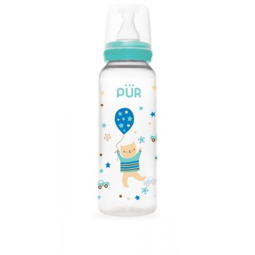 Biberon cu desen verde +3 luni, 250ml, PUR