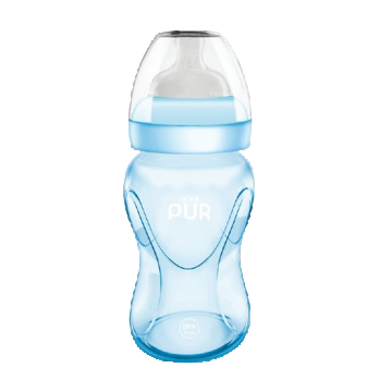 Biberon cu gura larga albastru +6luni, 250ml, PUR