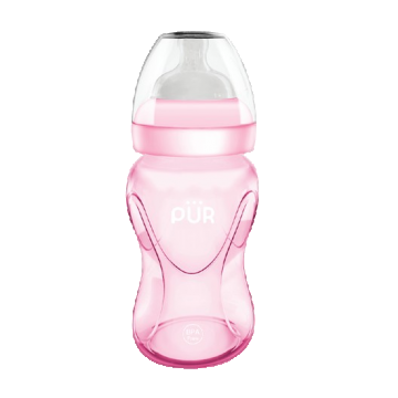 Biberon cu gura larga roz +6luni, 250ml, PUR