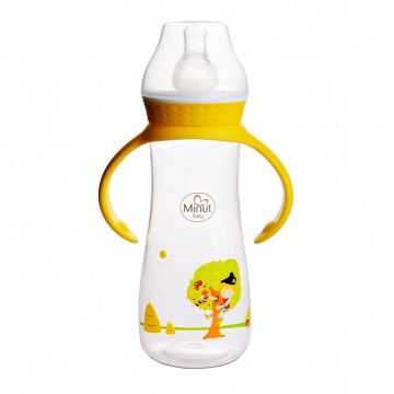 Biberon cu tetina si maner  Pupaza din tei  pentru +3luni Baby, 250ml, Minut