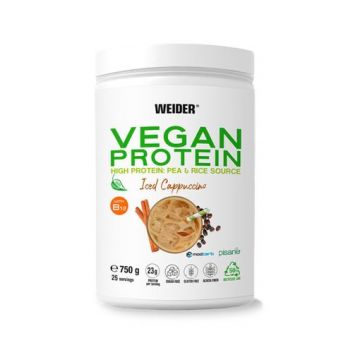 Pudra proteica vegana cu aroma de Ice Cappucino Vegan Protein, 750g, Weider