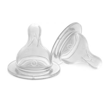 Set tetine silicon pentru biberon cu gura larga marime V +3 luni, 2 bucati, PUR