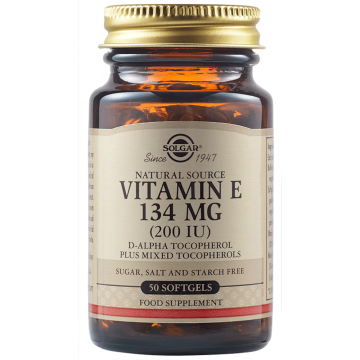 Vitamina E naturala 134mg, 50 capsule, Solgar