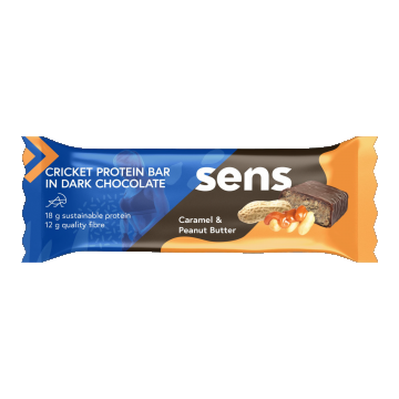 Baton proteic cu aroma de ciocolata neagra, caramel si crema de arahide, 60g, Sens