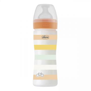 Biberon cu tetina din silicon WellBeing PP 2 luni+ Orange, 250ml, Chicco