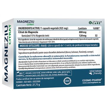 Magneziu Citrat, 30 capsule vegetale, Cosmopharm