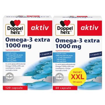 Omega 3 extra 1000 mg, 120 capsule + 60 capsule cadou, Doppelherz