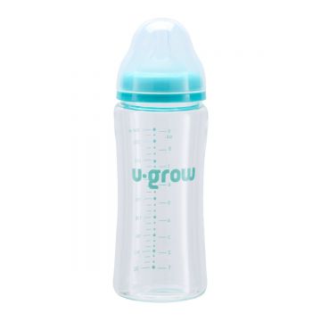Pachet Biberon de sticla 260ml + Tentine 2 bucati, U-Grow