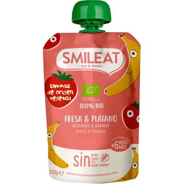 Piure din banane si capsuni +6 luni Bio, 100g, Smileat