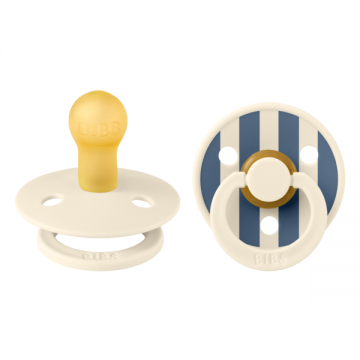 Set 2 suzete tetina rotunda din latex 0 luni+ Colour Studio Collection Stripe Ivory/Steel Blue, 1 bucata, Bibs