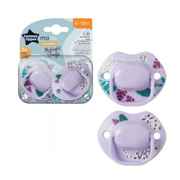 Suzeta ortodontica pentru 6-18 luni Moda Mov, 2 bucati, Tommee Tippee