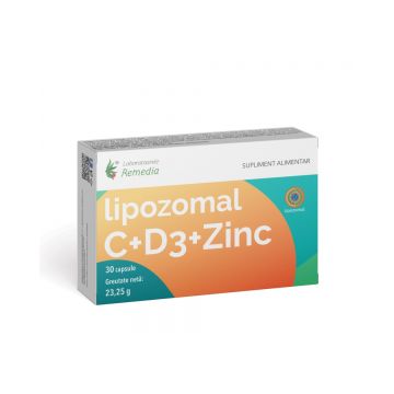 Vitamina C + D3 + Zinc Lipozomal, 30 capsule, Laboratoarele Remedia