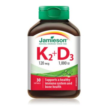 Vitamina K2 120 mcg + Vitamina D3 1000 UI, 30 capsule moi, Jamieson