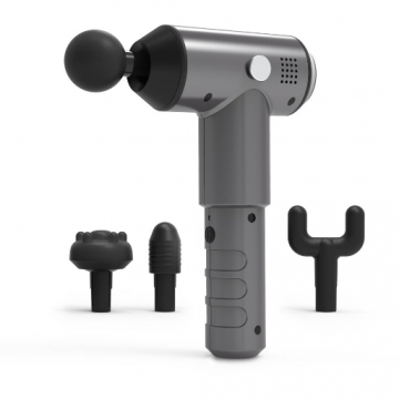 Pistol De Masaj MG 500 Cu 3 Niveluri Puternice De Vibratie Si 4 Accesorii Maner Ergonomic Carcasa Calatorie Gri