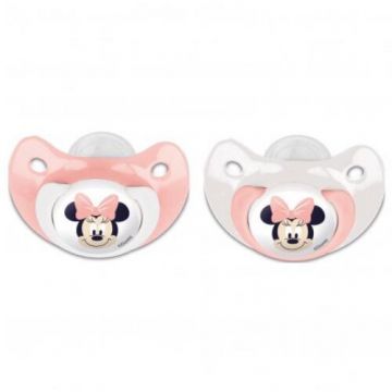 Set 2 Suzete Ortodontice Disney Baby Minnie Mouse din Silicon cu Capac de Protectie 6Luni+ Roz