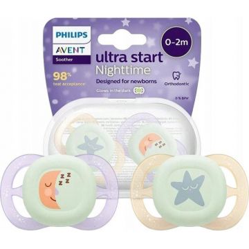 Set 2 Suzete Ultra Start SCF075/07 Ortodontice Fara BPA 0-2 Luni Bej-Lila