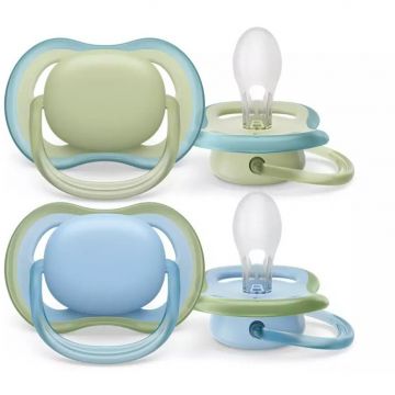 Suzeta Ultra Air 0-6luni 2buc Silicon Ortodontica Fara BPA Albastru/Verde