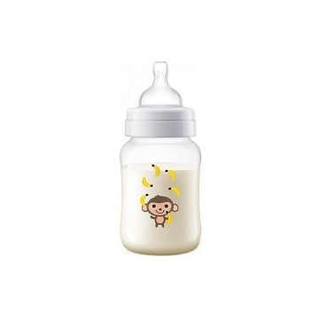 Avent Natural SCF821/11 Biberon anti-colici classic cu imprimeu maimute 1+ 260 ml