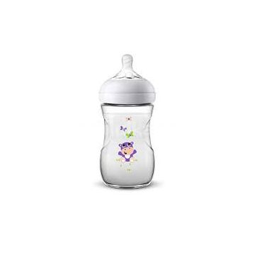 Avent SCF070/22 Biberon Natural cu hipopotam mov ultra soft 260 ml