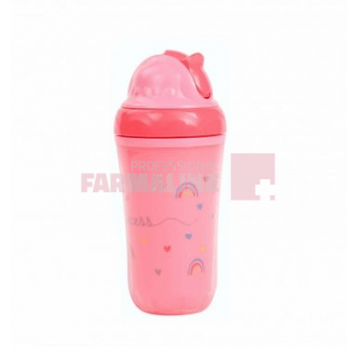 Baby Nova 34114 Pahar roz izotermic cu pai 6+ luni 250 ml