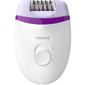 Epilator Compact BRE225/00  Satinelle Essential 2 Viteze Lavabil Maner Ergonomic Alb/Mov