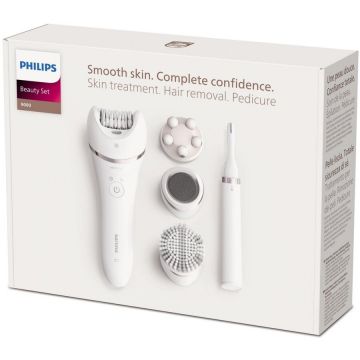 Epilator Umed Si Uscat Philips Seria 9000 BRE740/90 12 Accesorii 32 Pensete Ffara Fir Alb