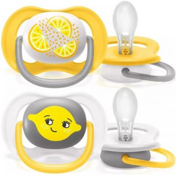 Set 2 Suzete SCF080/18 Ultra Air Pacifier 6-18 luni Ortodontice Fara BPA Galben/Gri