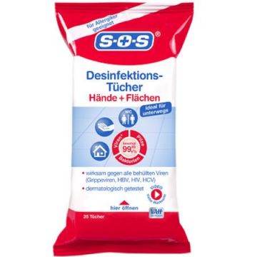 SOS Servetele umede dezinfectante pentru maini si suprafete 25 bucati