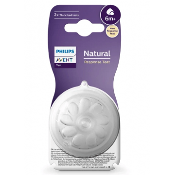 Avent SCY966/02 Tetina Natural Response debit rapid pentru hrana consistenta 6+ luni 2 bucati