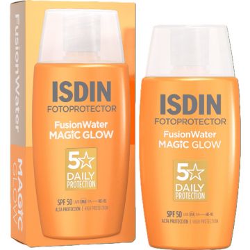 Crema iluminatoare cu protectie solara SPF50 PA++++ Fusion Water Magic Glow Isdin, 50 ml