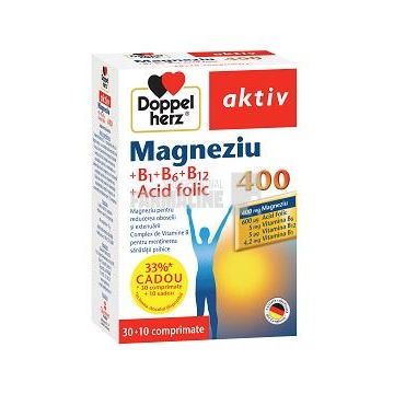 Doppelherz Aktiv Magneziu 400 + B1 + B6 + B12 + Acid folic 30 comprimate + 10 comprimate Cadou