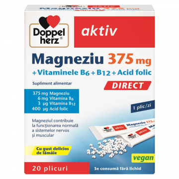 Doppelherz Magneziu 375 + B6 + B12 + Acid folic 20 plicuri