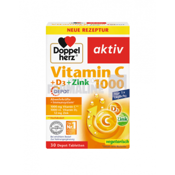 Doppelherz Vitamina C 1000 mg + D3 + Zinc Depot 30 comprimate