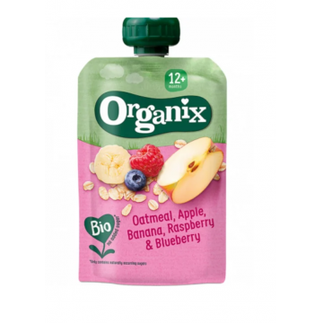 Organix Piure bio de ovaz cu mere, banane, zmeura si afine 12+ 100 g
