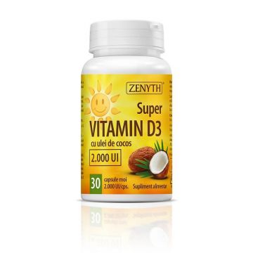 Super Vitamina D3 cu ulei de cocos 2000UI 30 capsule moi