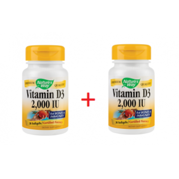 Vitamina D3 pentru adulti 2000 UI 30 capsule 1 + 1 50% din al II lea