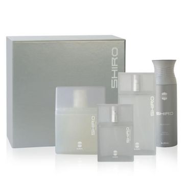 Set cadou Ajmal Shiro Apa de parfum, Barbati, 80 ml + Gel de dus 225 ml + Deodorant spray 200 ml + Apă de Colonie 50 ml