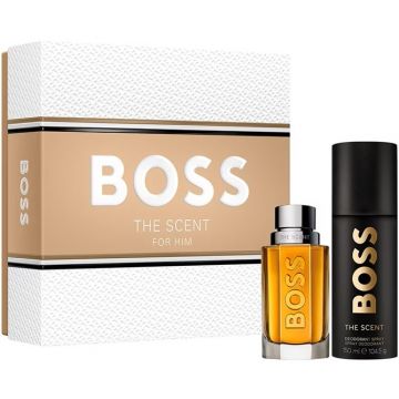 Set Cadou Boss The Scent, Apa de Toaleta, Barbati (Continut set: 50 ml Apa de Toaleta + 150 ml Deodorant spray)