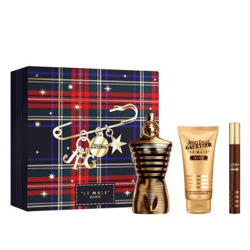 Set cadou Jean Paul Gaultiere Le Male Elixir Barbati, Apa de Parfum, 125 ml + Gel de dus 75 ml + Apa de Parfum, 10 ml