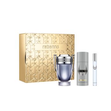 Set Cadou Paco Rabanne Invictus, Barbati, Apa de Toaleta (Continut set: 100 ml Apa de Toaleta + 150 ml Deo Spray + 10 ml Apa de Toaleta)