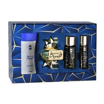 Set cadou Qasida Ajmal Femei, Apa de parfum 60 ml + Pudra de corp 80 g + Hair Mist, 30 ml + Body Mist , 50 ml
