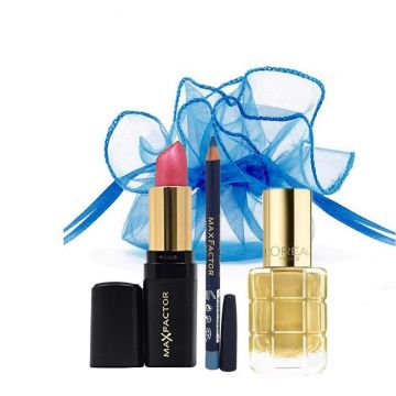 Set Cadou Secret Santa, Max Factor & L'Oreal cu Ruj, Creion Contur si Oja