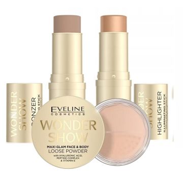 Set Eveline Wonder Show cu Iluminator, Bronzer si Pudra Iluminatoare