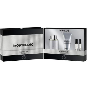 Set Mont Blanc Explorer Platinum, Barbati, Apa De Parfum, 100 ml + Apa De Parfum, 2 x 7.5 ml + Gel De Dus, 100 ml