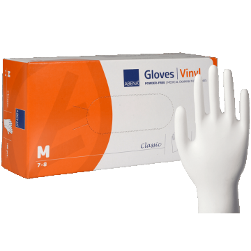 Abena, mănuși de vinil, nesterile, fără pudră, mărimea M, 100 bucăți