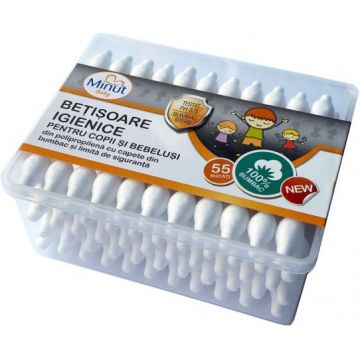 Betisoare de urechi pentru copii Baby, 55 bucati, Minut