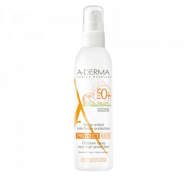 Spray protectie solara pentru copii SPF 50+Protect Kids A- Derma (Concentratie: Spray, Gramaj: 200 ml)