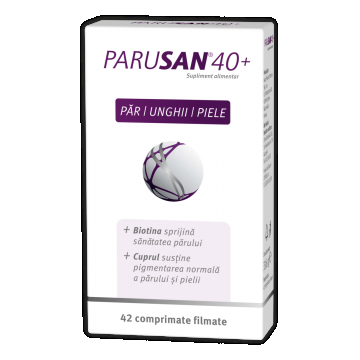 Supliment alimentar pentru par, unghii si piele 40+, 42 comprimate filmate, Parusan