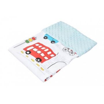 Paturica din puls minky si bumbac, 80x80 cm, Masinute, Fic Baby