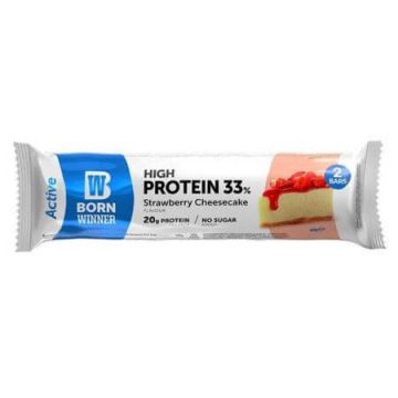 Baton proteic Cheesecake cu Capsuni Active, 2 x 30 g, Born Winner